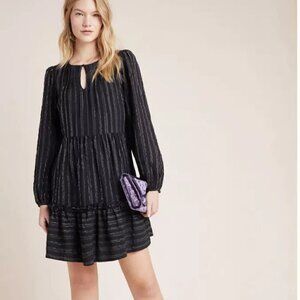 Anthropologie Ro & De Pippa Tiered Peasant Tunic Dress Black Metallic Women's S